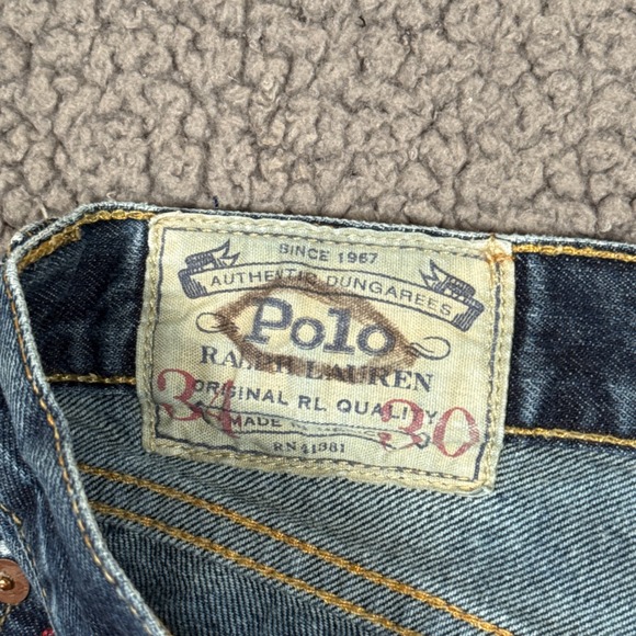 Polo Ralph Lauren Hampton Straight Mens Jeans Dark Wash Denim 34x30 Selvedge Red - Picture 7 of 14